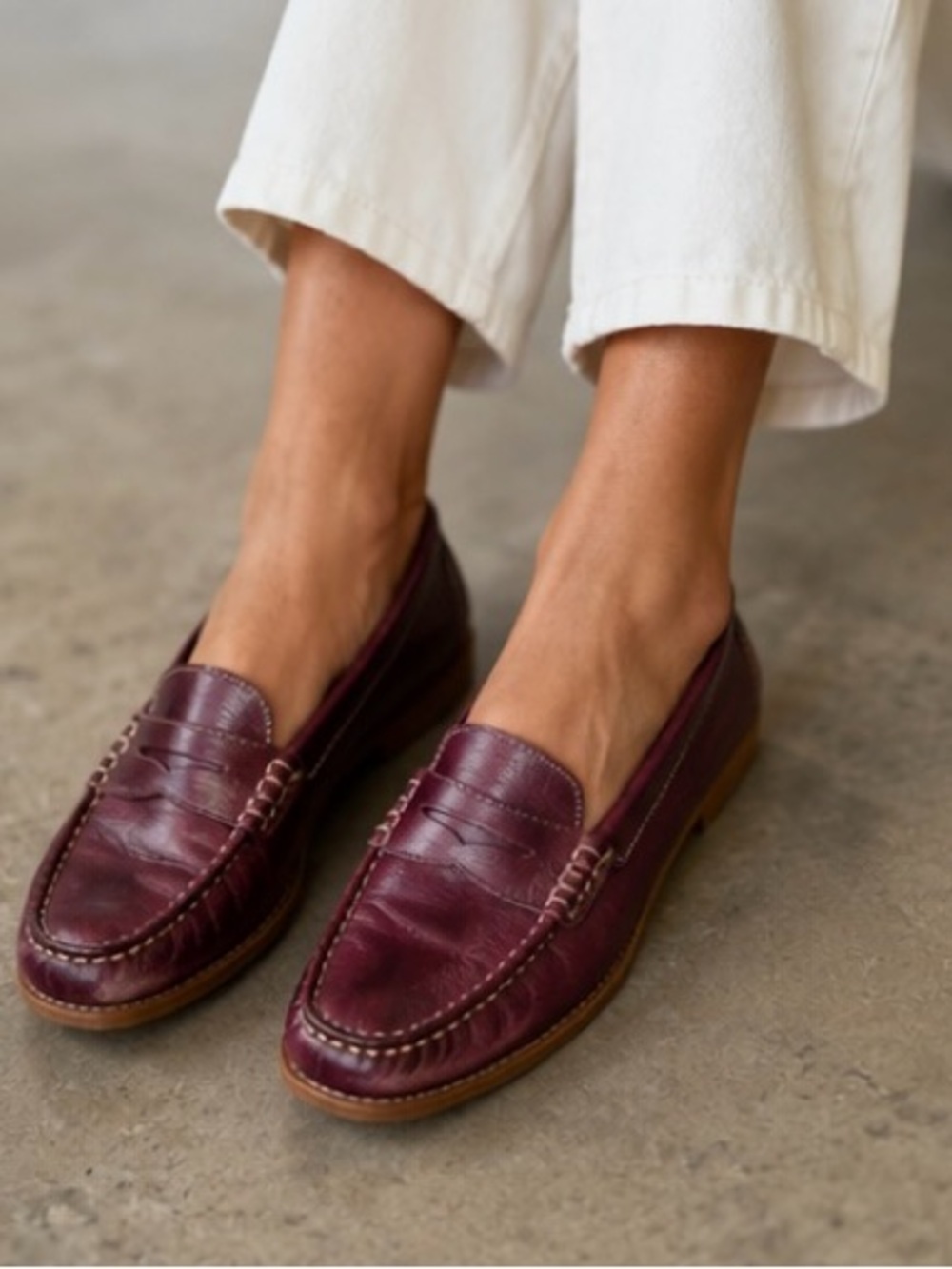 L.L Bean Burgundy Leather Penny Loafers 6.5M Brazil Comfort Classic Preppy